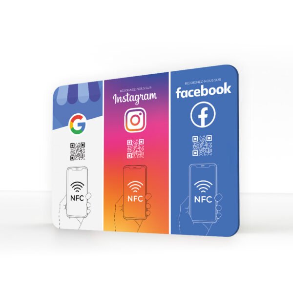 Plaque NFC Trio Google/Instagram/Facebook 18CMx15CM