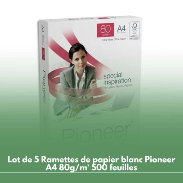 Lot de 5 Ramettes de papier blanc Pioneer A4 80g/m² 500 feuilles