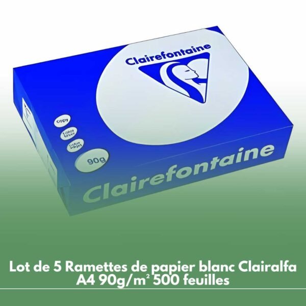 Lot de 5 Ramettes de papier blanc Clairalfa A4 90g/m² 500 feuilles