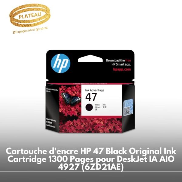 Cartouche d'encre HP 47 Black Original Ink Cartridge 1300 Pages pour DeskJet IA AIO 4927 (6ZD21AE)
