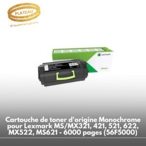Cartouche de toner d'origine Monochrome pour Lexmark MS/MX321, 421, 521, 622, MX522, MS621 - 6000 pages (56F5000)