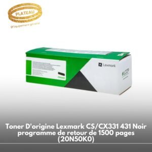 Toner D'origine Lexmark CS/CX331 431 Noir programme de retour de 1500 pages (20N50K0)