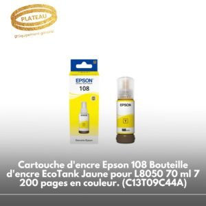 Cartouche d'encre Epson 108 Bouteille d'encre EcoTank Jaune pour L8050 70 ml 7 200 pages en couleur. (C13T09C44A)