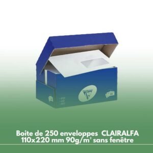Boite de 250 enveloppes blanches CLAIRALFA 110x220 mm 90g/m² sans fenêtre