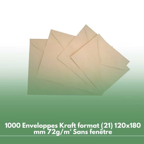 1000 Enveloppes Kraft format (21) 120x180 mm 72g/m² Sans fenêtre