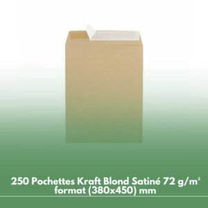 250 Pochettes Kraft Blond Satiné 72 g/m² format (380x450) mm
