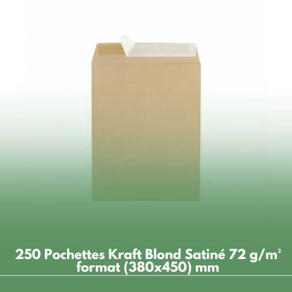 250 Pochettes Kraft Blond Satiné 72 g/m² format (380x450) mm