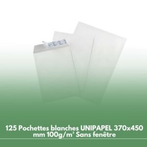125 Pochettes blanches UNIPAPEL 370x450 mm 100g/m² Sans fenêtre