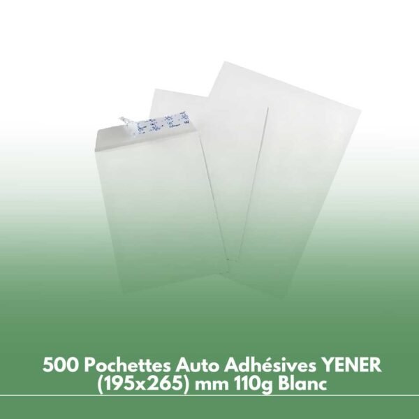 500 Pochettes Auto Adhésives YENER (195x265) mm 110g Blanc