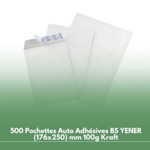 500 Pochettes Auto Adhésives B5 YENER (176x250) mm 110g Blanc