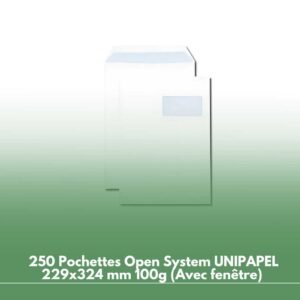 250 Pochettes Open System UNIPAPEL 229x324 mm 100g (Avec fenêtre)