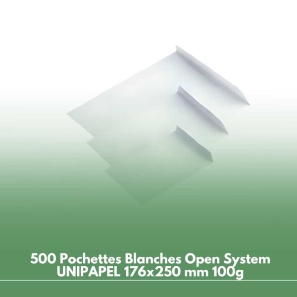500 Pochettes Blanches Open System UNIPAPEL 176x250 mm 100g
