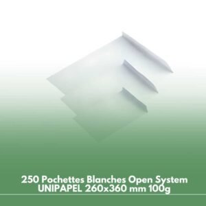 250 Pochettes Blanches Open System UNIPAPEL 260x360 mm 100g