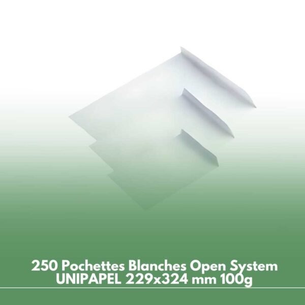 250 Pochettes Blanches Open System UNIPAPEL 229x324 mm 100g