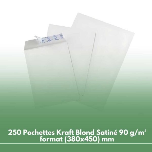 250 Pochettes Kraft Blond Satiné 90 g/m² format (380x450) mm