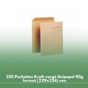 250 Pochettes Kraft vergé Unipapel 90g format (229x324) mm