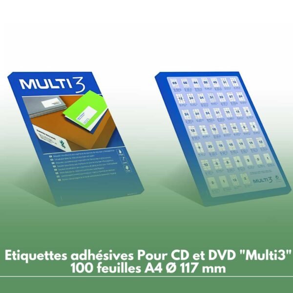 Etiquettes adhésives Pour CD et DVD "Multi3" 100 feuilles A4 Ø 117 mm