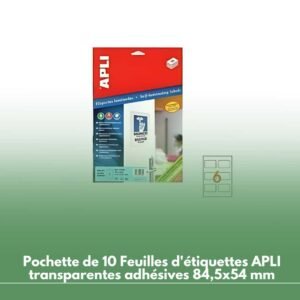 Pochette de 10 Feuilles d'étiquettes APLI transparentes adhésives 84,5x54 mm