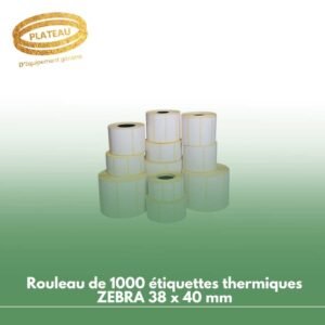 Rouleau de 1000 étiquettes thermiques ZEBRA 38 x 40 mm