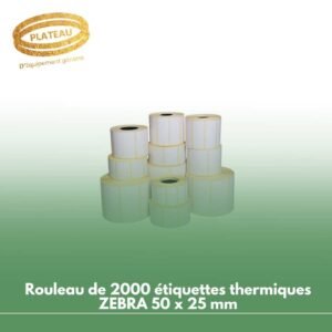 Rouleau de 2000 étiquettes thermiques ZEBRA 50 x 25 mm