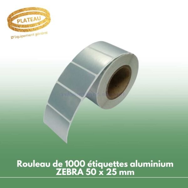 Rouleau de 1000 étiquettes aluminium ZEBRA 50 x 25 mm