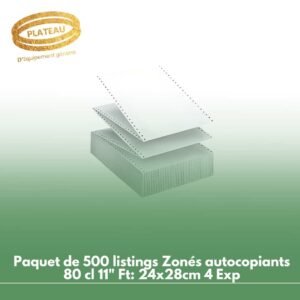 Paquet de 500 listings Zonés autocopiants 80 cl 11" Ft: 24x28cm 4 Exp