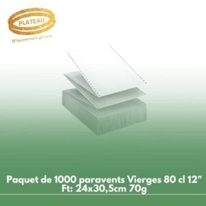 Paquet de 1000 paravents Vierges 80 cl 12" Ft: 24x30,5cm 70g