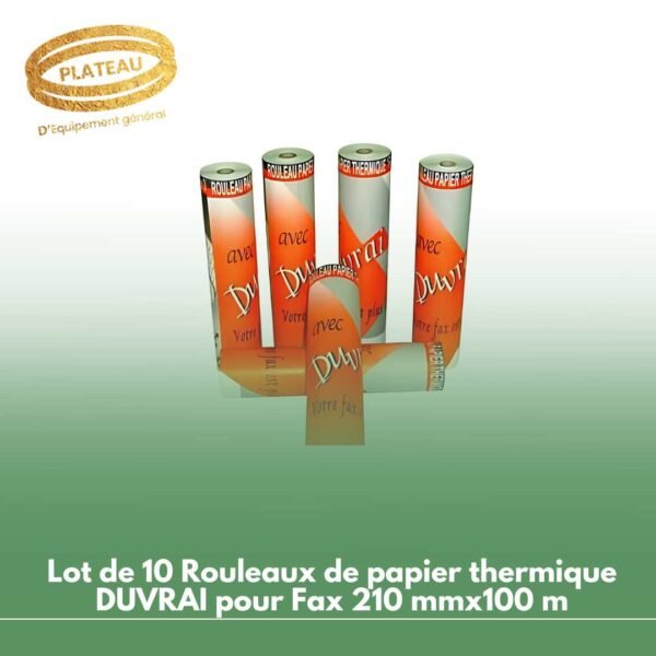 Lot de 10 Rouleaux de papier thermique DUVRAI pour Fax 210 mmx100 m