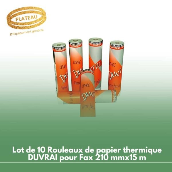 Lot de 10 Rouleaux de papier thermique DUVRAI pour Fax 210 mmx15 m