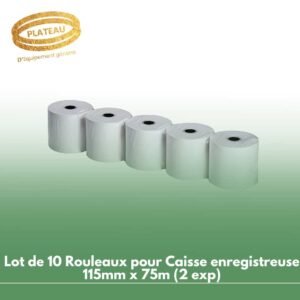 Lot de 10 Rouleaux pour Caisse enregistreuse 115mm x 75m (2 exp)