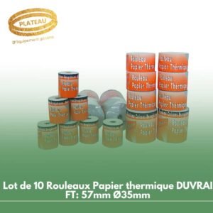 Lot de 10 Rouleaux Papier thermique DUVRAI FT: 57mm Ø35mm