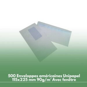 500 Enveloppes américaines 115x225 mm 90g/m² Avec fenêtre