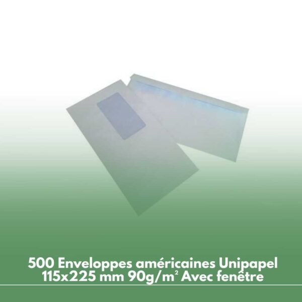 500 Enveloppes américaines 115x225 mm 90g/m² Avec fenêtre