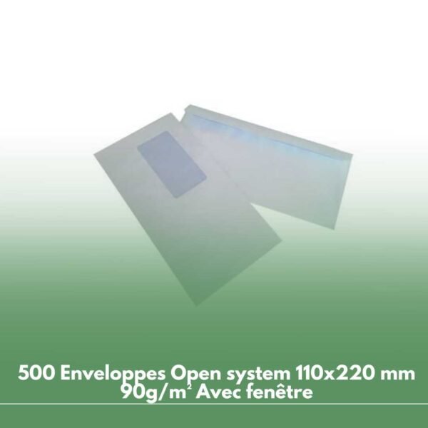 500 Enveloppes Open system 110x220 mm 90g/m² Avec fenêtre