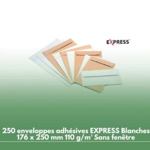 250 enveloppes auto adhésives EXPRESS Blanches 176 x 250 mm 110 g/m² Sans fenêtre