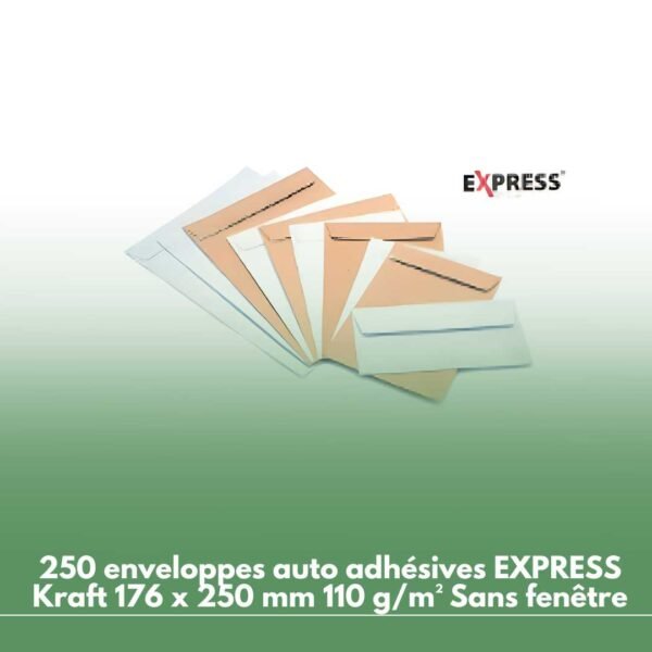 250 enveloppes auto adhésives EXPRESS Kraft 176 x 250 mm 110 g/m² Sans fenêtre