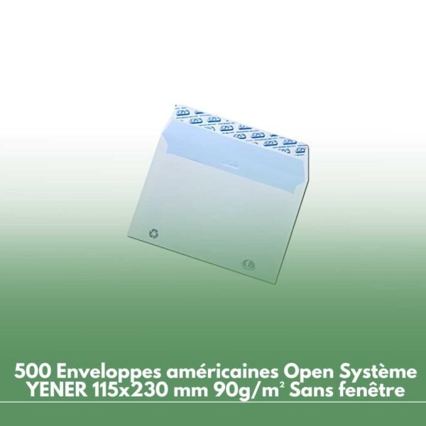 500 Enveloppes américaines Open Système YENER 115x230 mm 90g/m² Sans fenêtre