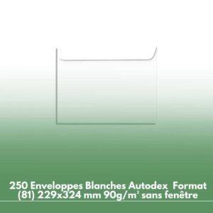 250 Enveloppes Blanches Autodex UNIPAPEL Format (81) 229x324 mm 90g/m² sans fenêtre