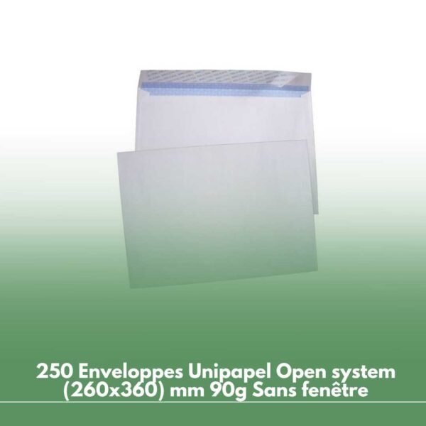 250 Enveloppes Unipapel Open system (260x360) mm 90g Sans fenêtre