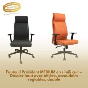 Fauteuil Président MEDIUM en simili cuir – Dossier haut avec tétière, accoudoirs réglables, double mécanisme coloris au choix
