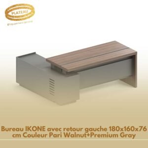 Bureau Direction IKONE avec retour gauche 180x160x76 cm Couleur Pari Walnut + Premium Gray