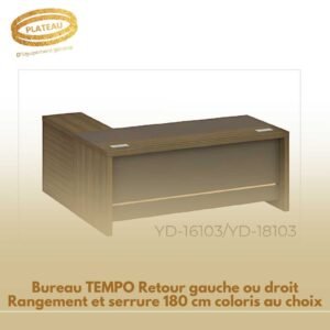 Bureau TEMPO Retour gauche ou droit Rangement avec serrure 180 cm coloris au choix