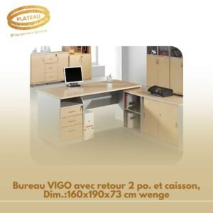 Bureau VIGO avec retour 2 po. et caisson, Dim.:160x190x73 cm wenge