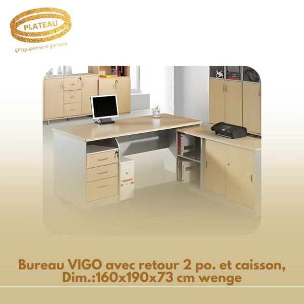 Bureau VIGO avec retour 2 po. et caisson, Dim.:160x190x73 cm wenge