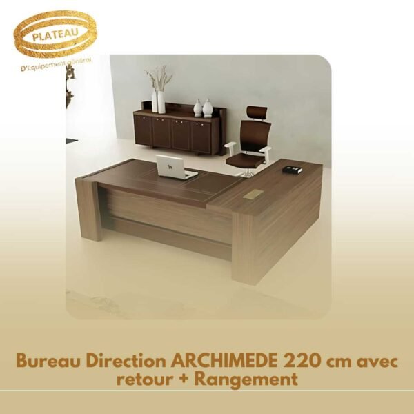 Bureau Direction ARCHIMEDE 220 cm avec retour + Rangement