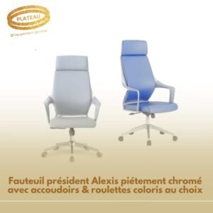 Fauteuil président Alexis piétement chromé avec accoudoirs & roulettes coloris au choix