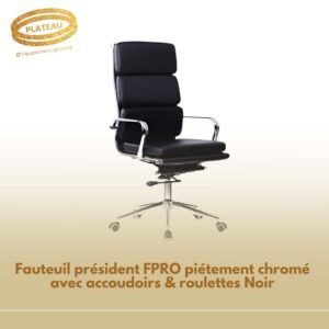 Fauteuil président FPRO piétement chromé avec accoudoirs & roulettes Noir