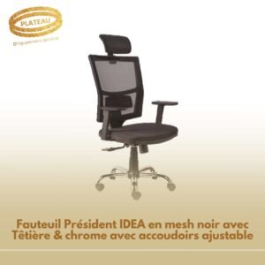 Fauteuil Président IDEA en mesh noir avec Têtière & chrome avec accoudoirs ajustable