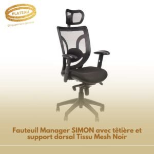 Fauteuil Manager SIMON avec têtière et support dorsal Tissu Mesh Noir