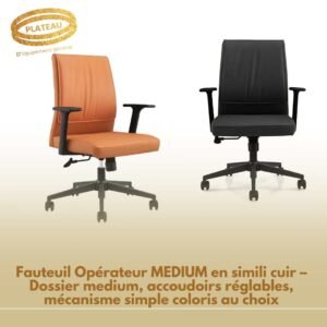 Fauteuil Opérateur MEDIUM en simili cuir – Dossier medium, accoudoirs réglables, mécanisme simple coloris au choix